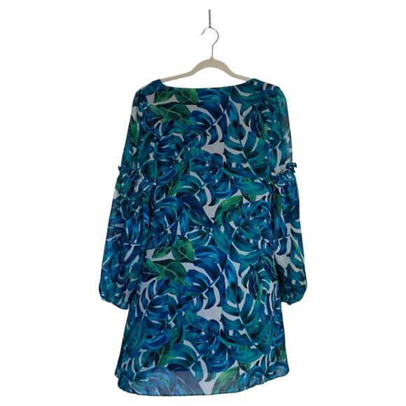 ANTHROPOLOGIE Chloe Oliver Parterre Swing Dress Blue Green Size XS Tropical - Picture 4 of 9